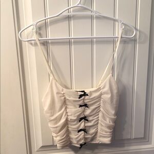 Forever 21 Cream Ruched Cami with Black Bow Details